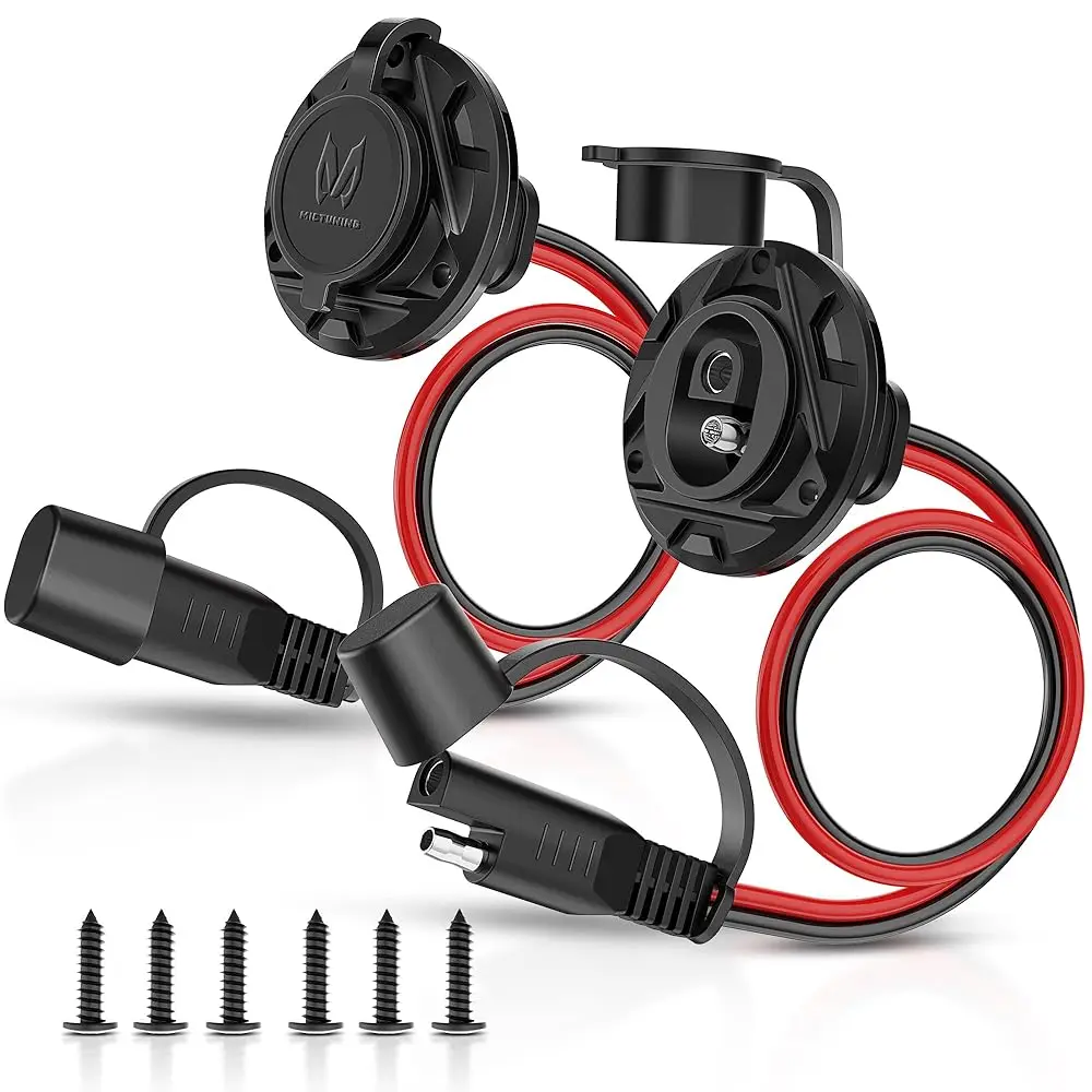 MICTUNING SAE Socket Sidewall Port to Male Plug,12V-24V Power Cord Quick Connector Extension Cable Harness For Automotive