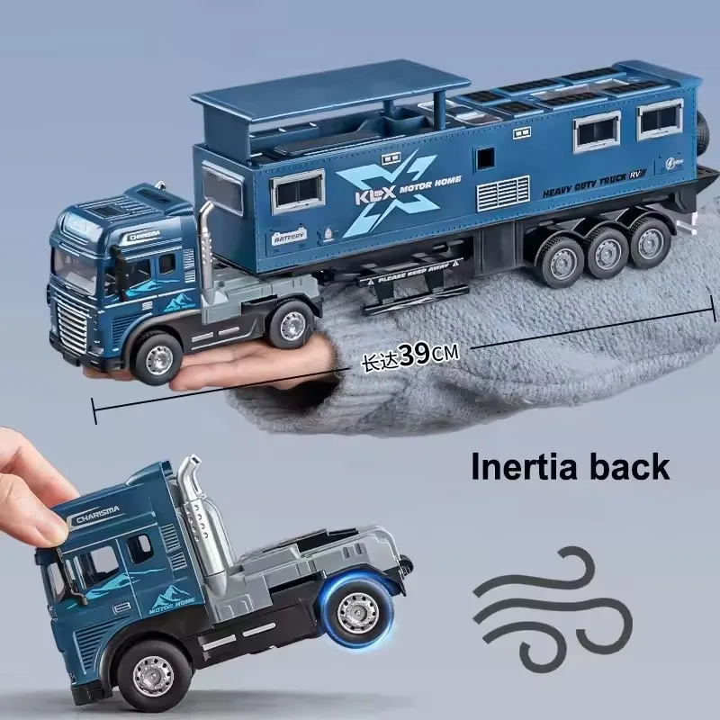 Large Alloy Travel Sound And Light Rv Model Simulation Sound And Light Truck Toy Off-Road Container Truck Children's Toy Gift