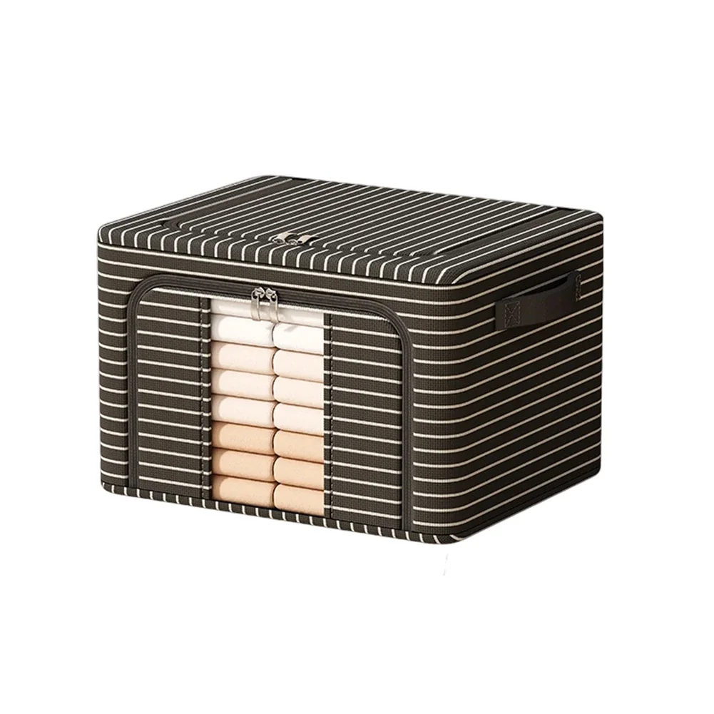 Heavy Duty Foldable Storage Box with Oxford Cloth Cover and Striped Steel Frame for Stackable Storage Solution