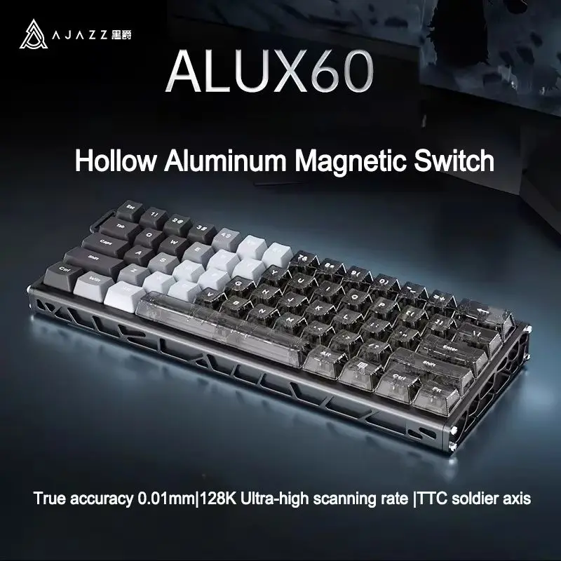 

AJZAA ALUX60 RGB Проводная механическая клавиатура с магнитными переключателями Прокладка с возможностью горячей замены Пользовательский алюминиевый дизайн 8K 0,125 мс Rt 0,01 мм
