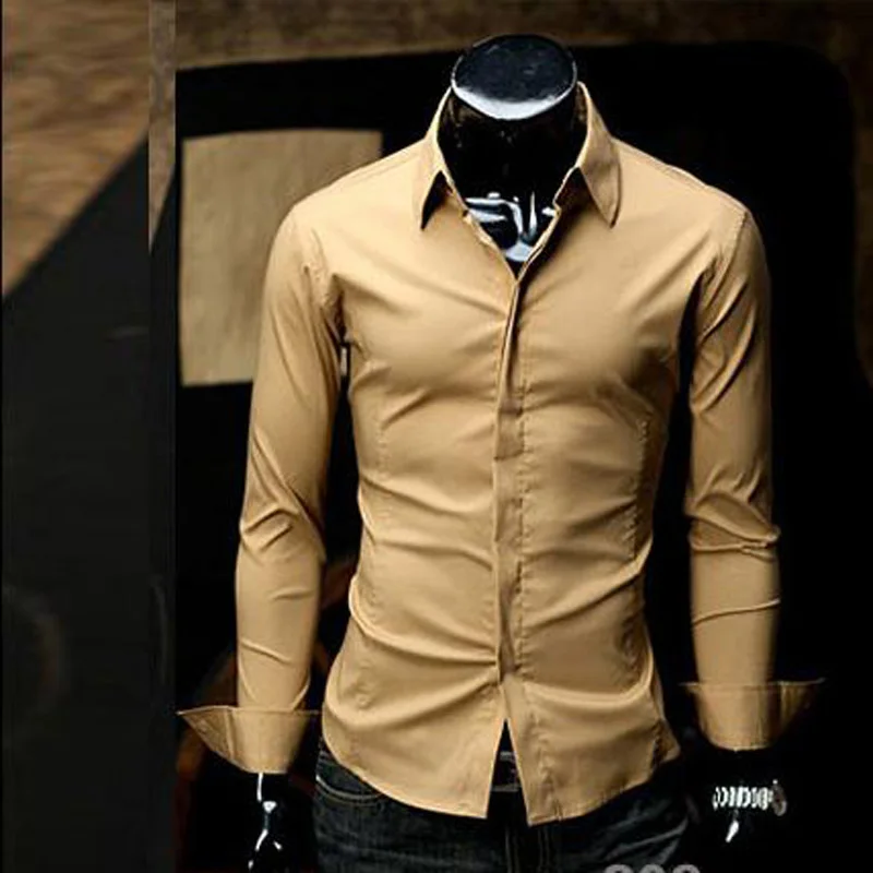 

Hot 2022 Fashion Joker Business Base Shirt Hidden Camisa Masculina Men Clothing Long Sleeve Shirt Khaki Anti-wrinkle Men's Shirt