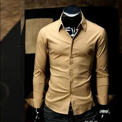 Hot 2022 Fashion Joker Business Base Shirt Hidden Camisa Masculina Men Clothing Long Sleeve Shirt Khaki Anti-wrinkle Men's Shirt