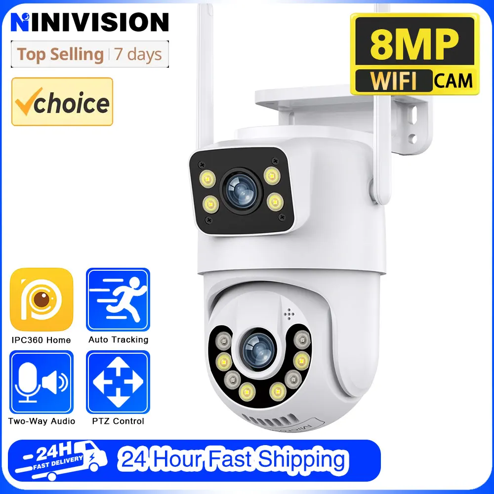 

4K Color Night Vision Wifi PTZ IP Security Camera Dual Lens Auto Tracking Outdoor 2 Way Audio Wireless CCTV Surveillance Camera