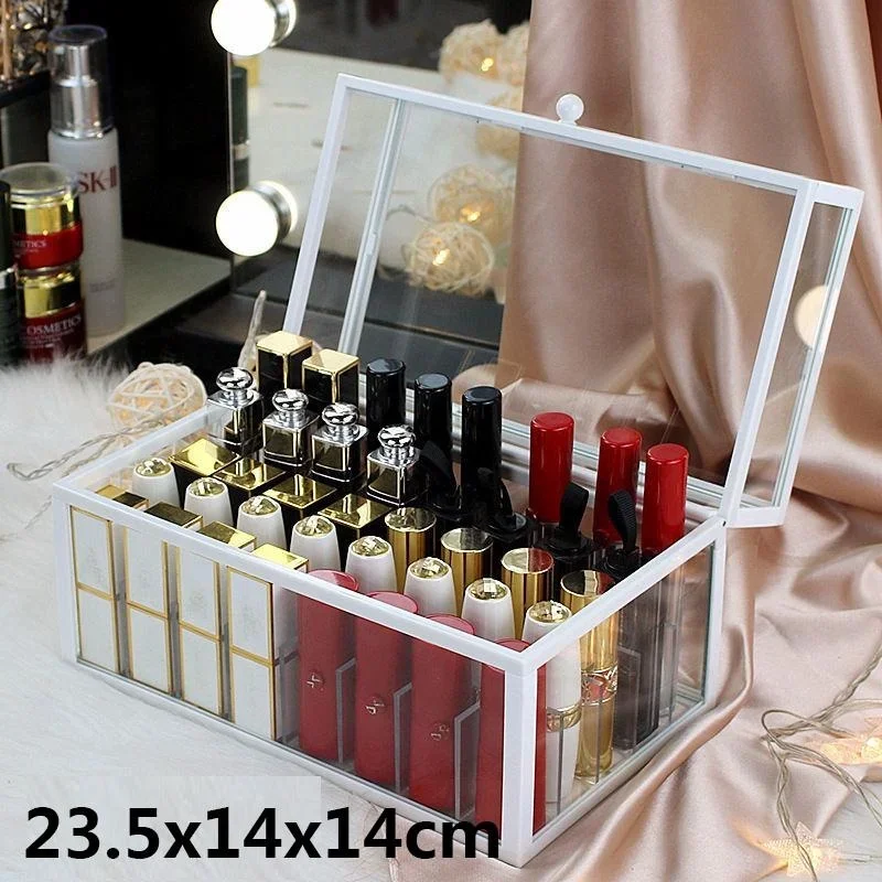 40 Slots Glass Lipstick Holder Dustproof Display Case Beauty Storage Box Luxury Makeup Organizer with Lid