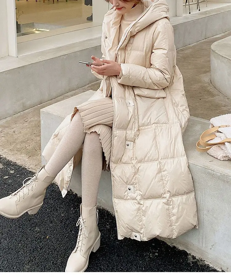 Chaqueta de plumón larga con capucha para mujer, chaqueta de plumón de gran tamaño, invierno 2025