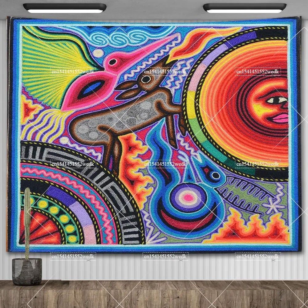 Mexico Mexican Mayan Tribal Art Tapestry Wall Hanging Ethnic Paintings Psychedelic Aesthetic Background Cloth Home Decorations - view 6
