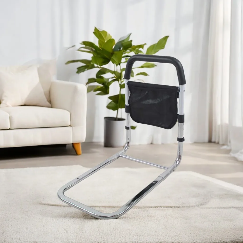 سكة أمان لسرير الكبار قابلة للتعديل بارتفاع من الفولاذ المطلي بالكروم لكبار السن