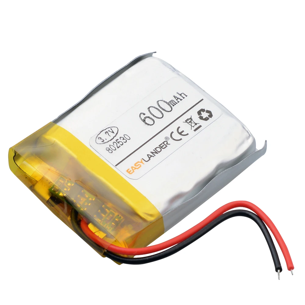 3.7V 600mAh Lithium Polymer LiPo Rechargeable Battery 802530 For Mp3 Headphone PAD DVD E-book Bluetooth Headset Recorder Camera