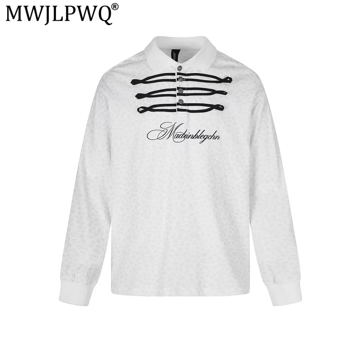 MWJLPWQ 2026 Autumn New Style Button Design Leopard Print T-Shirt Men's Letter Street Long Sleeve Polo Sporty Base Shirt 20026