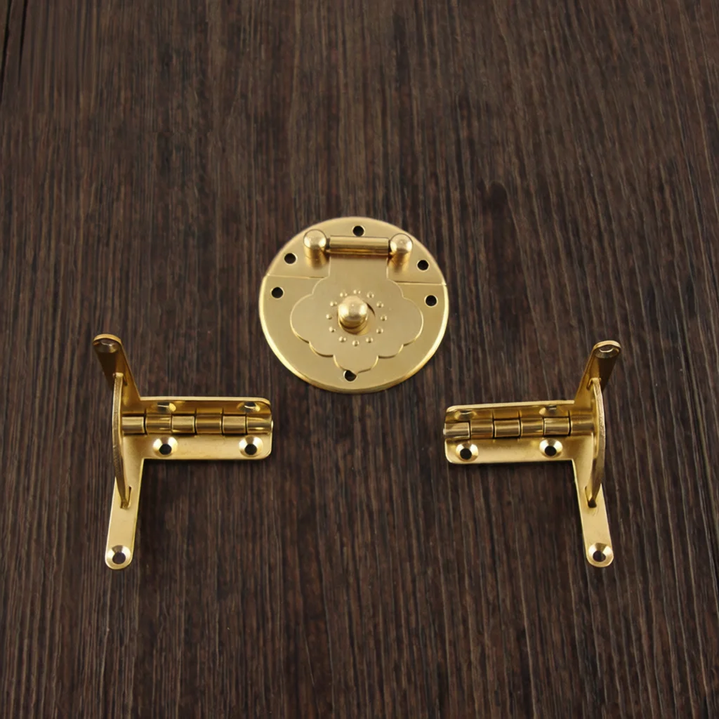 Solid Brass Round Hinge Decorative Latch Hardware Antique Chinese Jewelry Case Wood Box Traditional Furniture Accessory