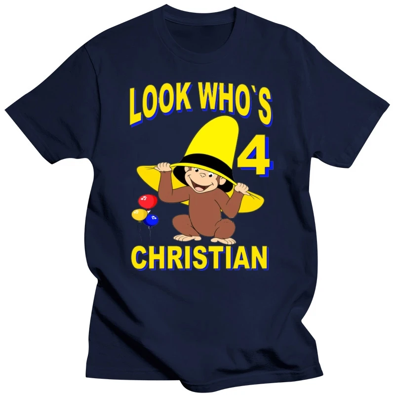 NEW Personalized Custom Curious George Birthday T Shirt Add Name  Age Cartoon t shirt men Unisex New Fashion tshirt free