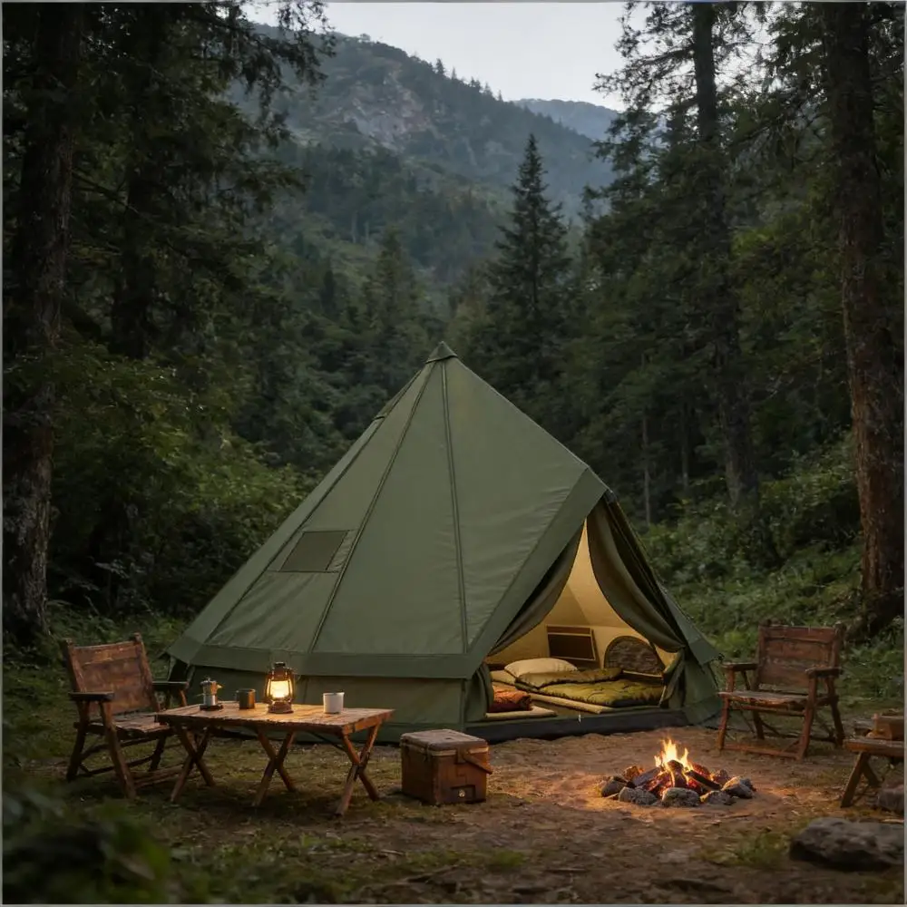 Military Green Waterproof Outdoor Camping Tent, Native American Style, Quick and Easy To Set Up, Spacious Interior, Suitable for Camping Trips, Upgraded Quality, Prevents Accidental Pole Breakage, Good Ventilation.