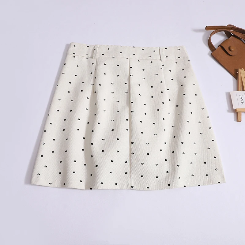 Polka Dot Floral Short Skirts Women 2024 Spring Summer New Korean Version High Waist A-line Skirt