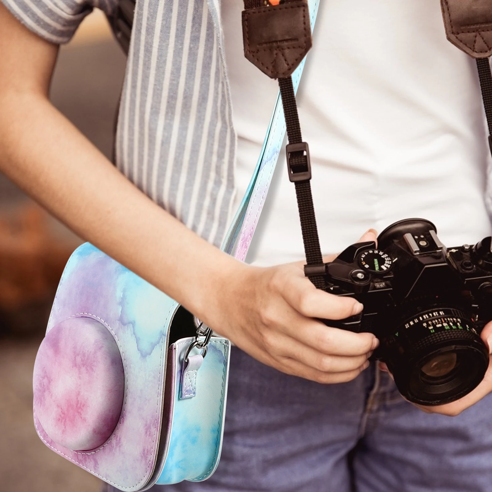 

1pc Camera Bag For Mini 11/9/8 Pu Case Instant Camera Protector Colored Pattern Shockproof Dustproof Pouch For Style