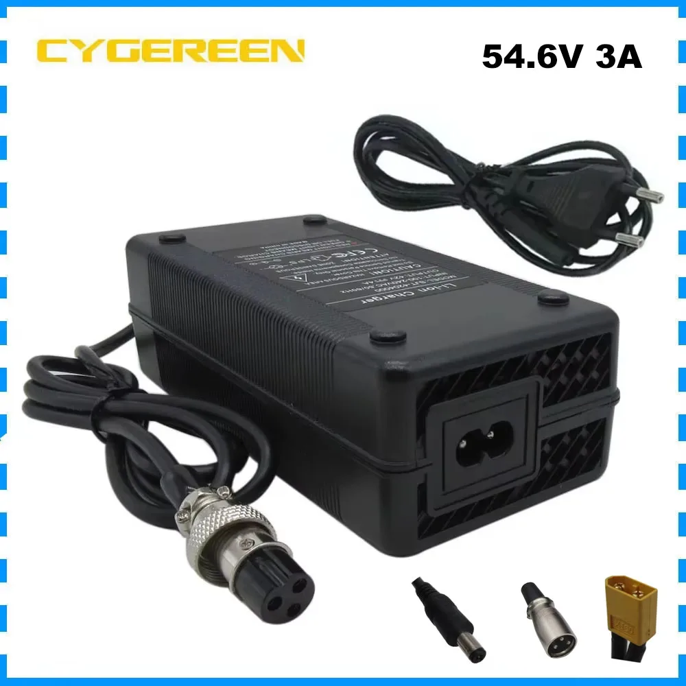 48V 3A Li Ion Charger 54.6V 3A For 13S 48 Volt 15AH 20AH Lithium Battery Charger GX16 DC XLRM Connector with Fan