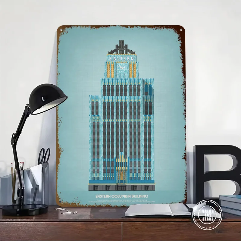 Eastern Columbia Building Metal Poster Customized Wall Art Retro Vintage Metal Signs for Man Cave Home Decorations Living Room
