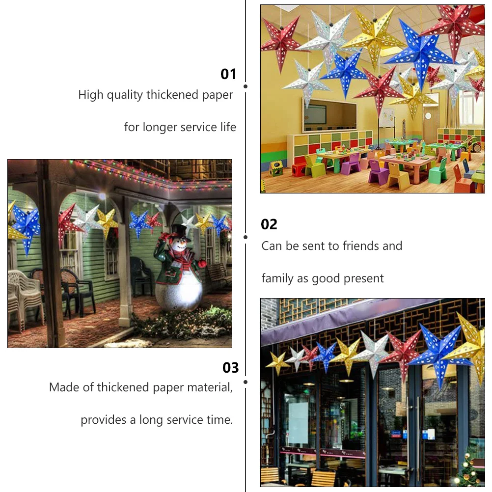 

6Pcs Paper Pentagram Lampshades Star Shape Hollow Moon Star Design Pendant Decoration for Wedding Party Home Pentagram Pendant