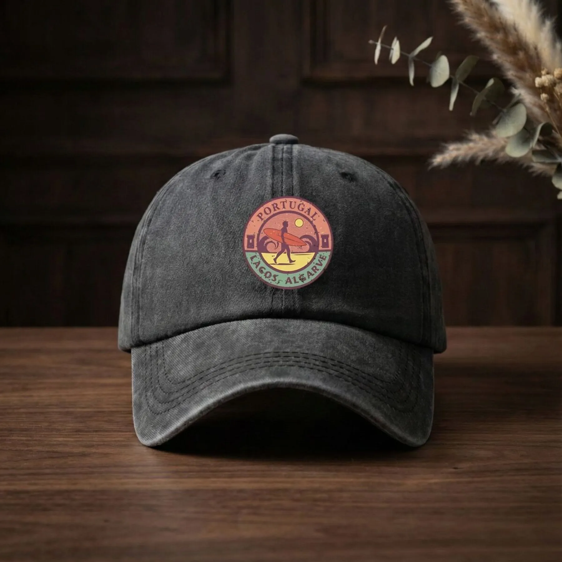 Portugal-Lagos-Algarve-Surfer-Distressed-Baseball-Cap-Unisex-Adjustable-Cotton-Sun-Hat-for-Outdoor