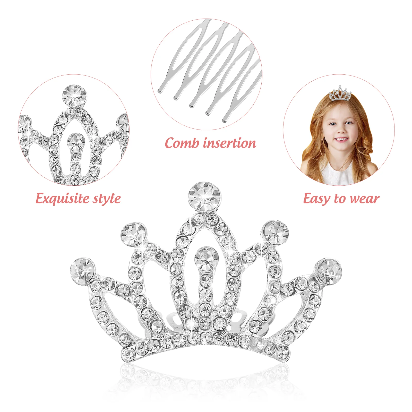 Mini Couronne Peigne Pinces à Cheveux, Diadème pour Enfants, Coiffure de ix, Strass, Anniversaire, 4 Pcs