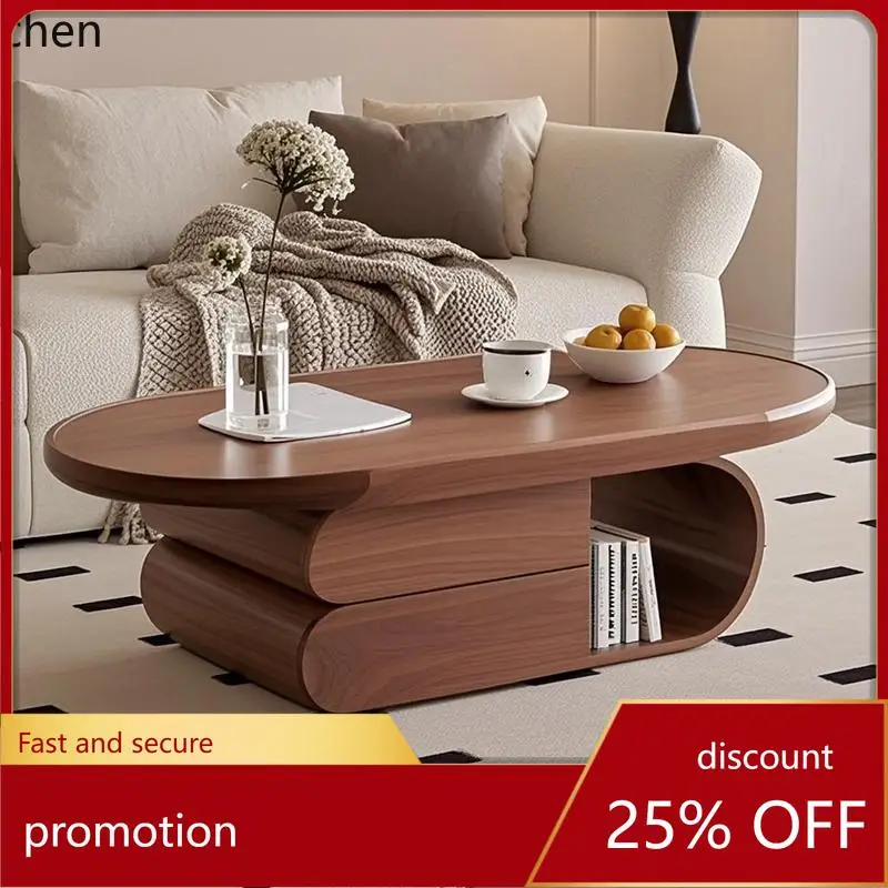 

HXL apartment type living room household special senior oval designer rock slab wabi sandy wind solid wood