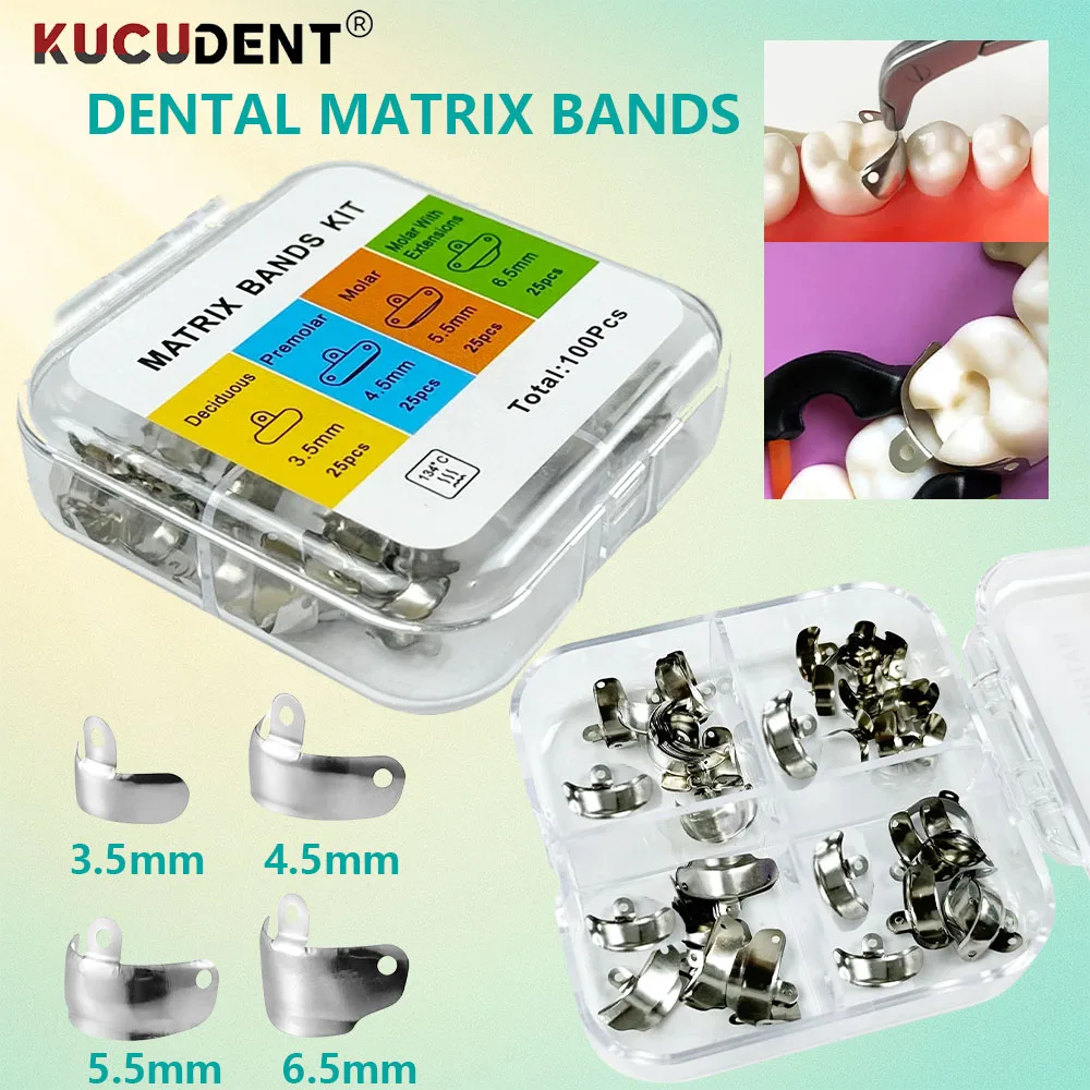 

100 шт./кор. комплект стоматологических матричных лент, секционные металлические матрицы с отверстием, подходят для клинья для зубов Garrison Palodent 3,5/4,5/5,5/6,5 мм