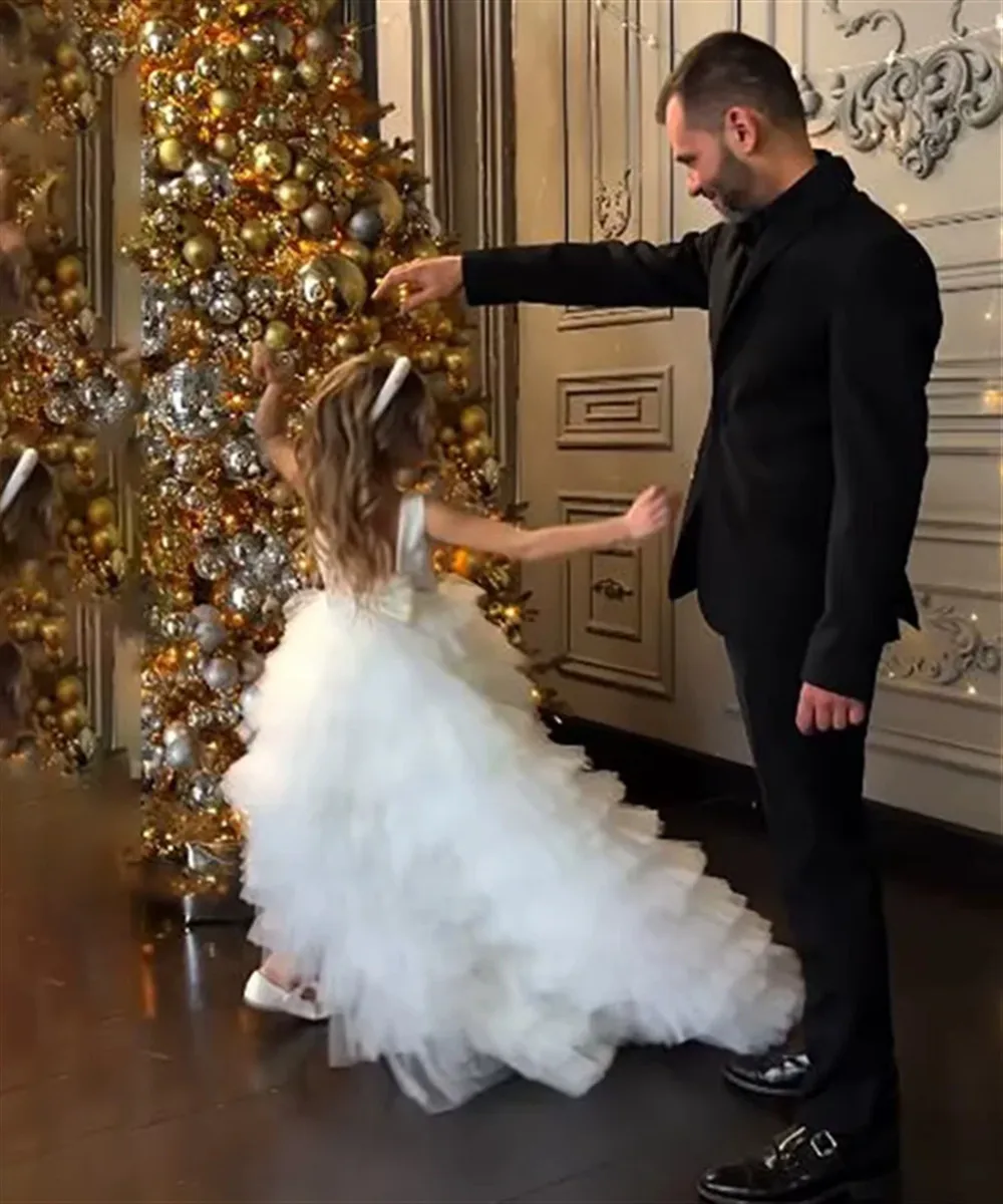 Abito da sposa per ragazza di fiori per bambini Bellissimo tutù in tulle a strati gonfio per bambini Abito da festa di compleanno per bambini Abito da prima comunione personalizzato