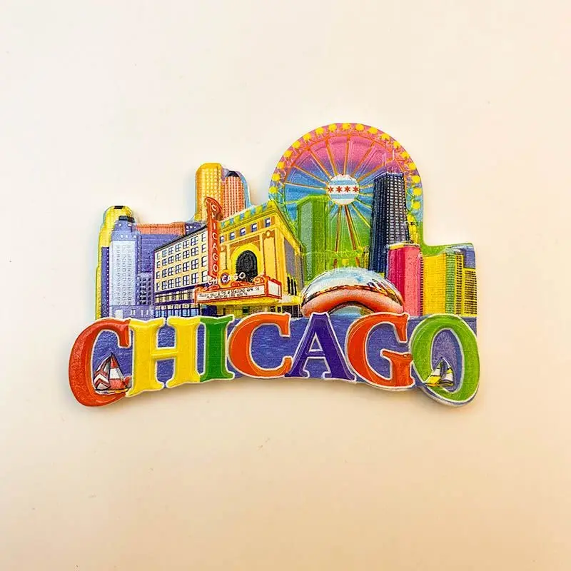 

Chicago Refrigerator Magnet Personalized Creative Travel Souvenir Resin3D3D Magnetic SheetinsDecorative Items