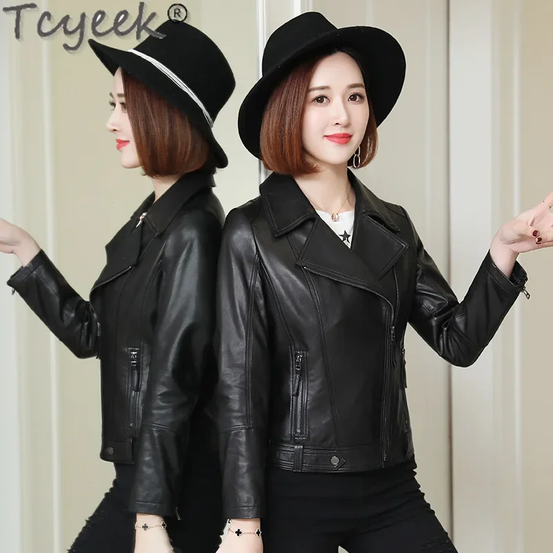 Tcyeek Genuine Leather Jacket Women Spring Autumn Clothes Real Sheepskin Coat Women's Motocycle Jackets Jaqueta De Couro 2024