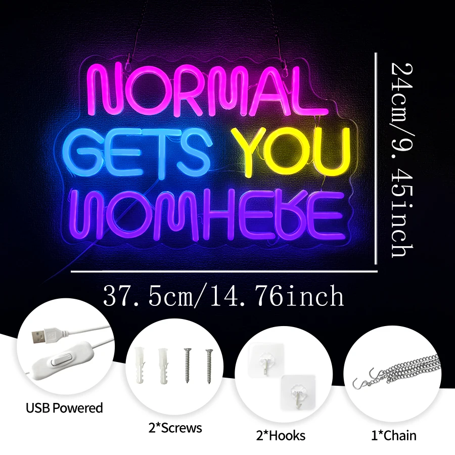 Normal Gets You Nowhere Neon Sign For Wall Decor,Light Up Sign For Home,Party,Gift,Office, Bedroom,Work Place,Man Cave Decor