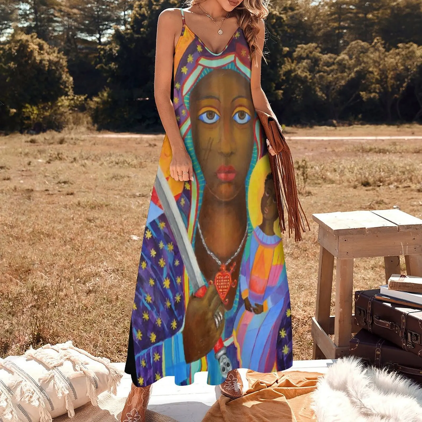 Erzulie Dantor, Haitian voodoo art, Erzulie Dantor, Vodoo art. Erzulie Danto painting. Danthor or Ezili picture Sleeveless Dress