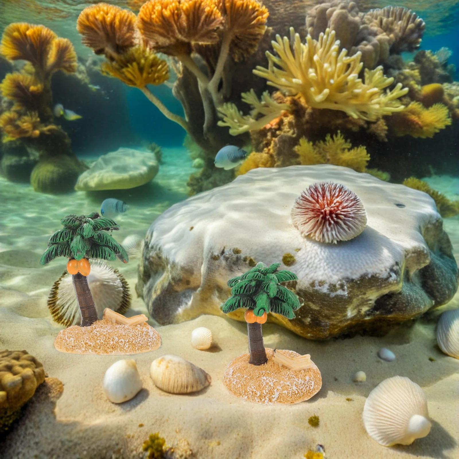 

5Pcs Simulation Coconut Palm Trees Artificial Mediterranean Style Miniature Tropical Plants Fish Tank Tabletop Landscape