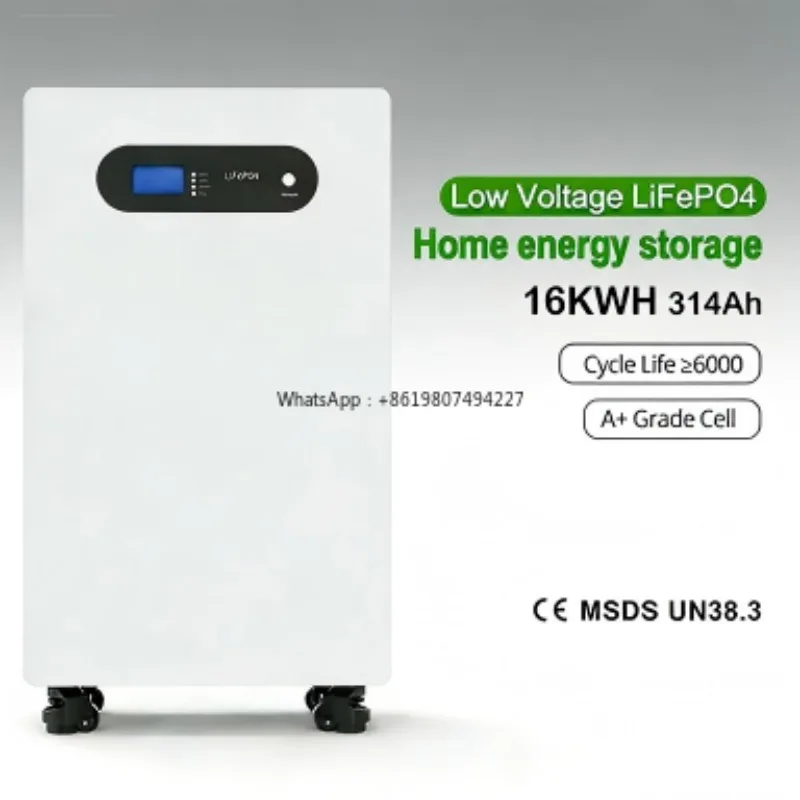 Long-Life 51.2V 16KW Hybrid Grid BMS LiFePO4 Energy Storage Cabinet 6000 Deep Cycle Batteries CAN Floor Mounted for Household