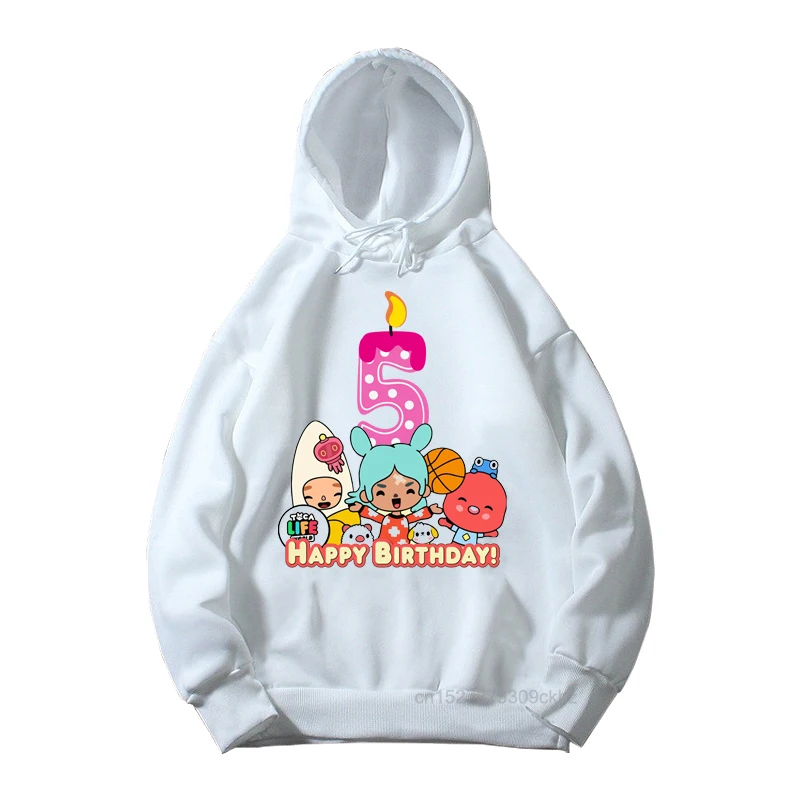 Children Hot Game Toca Life World Cartoon Print Long-sleeved Hoodies Girl/Boy 2-9th Birthday Colorful Candle Numbers Sweatshirt