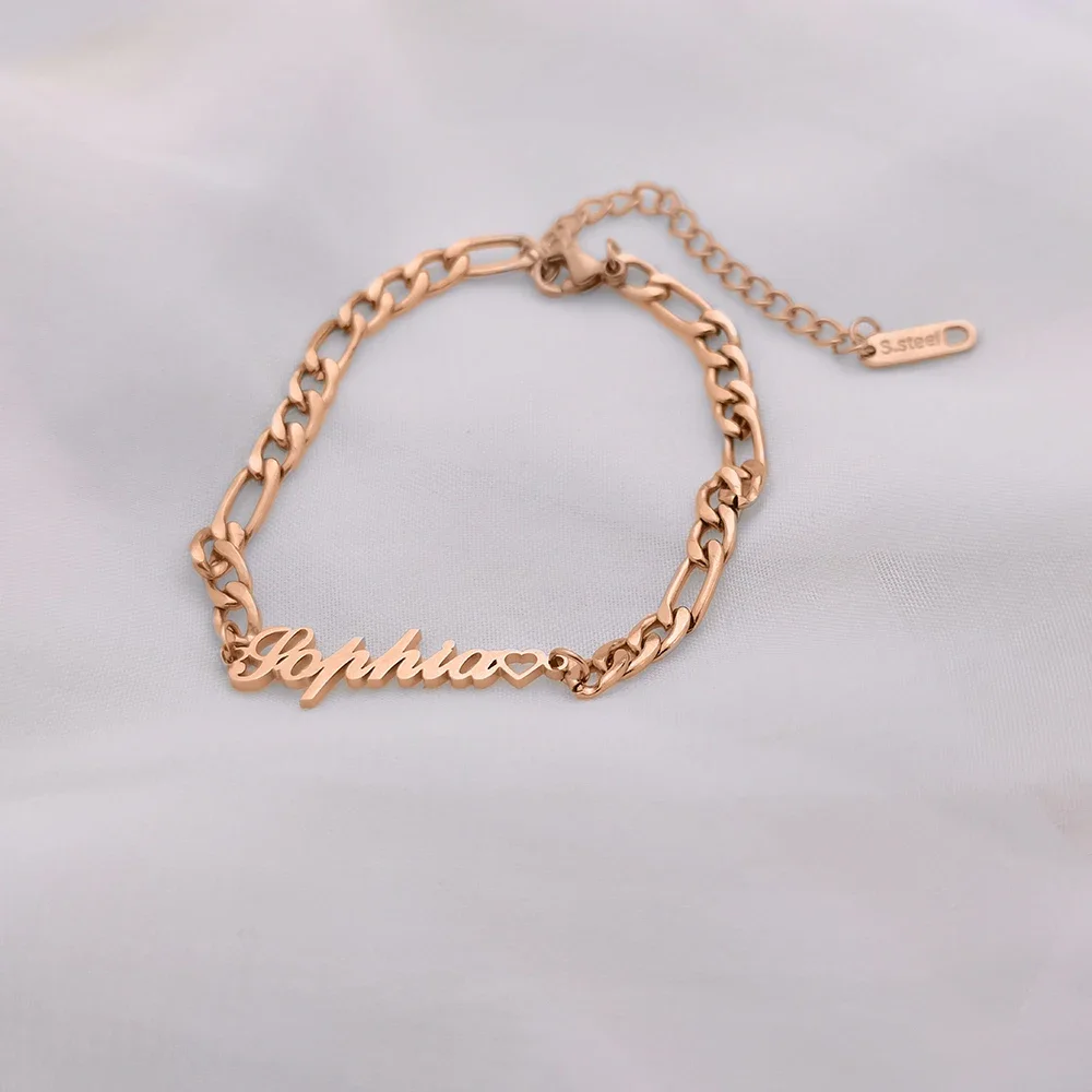 Custom Name Bracelets Gold Color Stainless Steel Figaro Chain Customized Couple Men Women Jewelry Gift