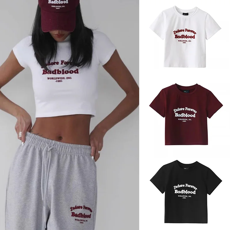 

ort Sve Pure Cotton T-irt Women's Spring Summer New Sle round Ne Slim Fit Hot Girl Belly ow off Top Korean Sle