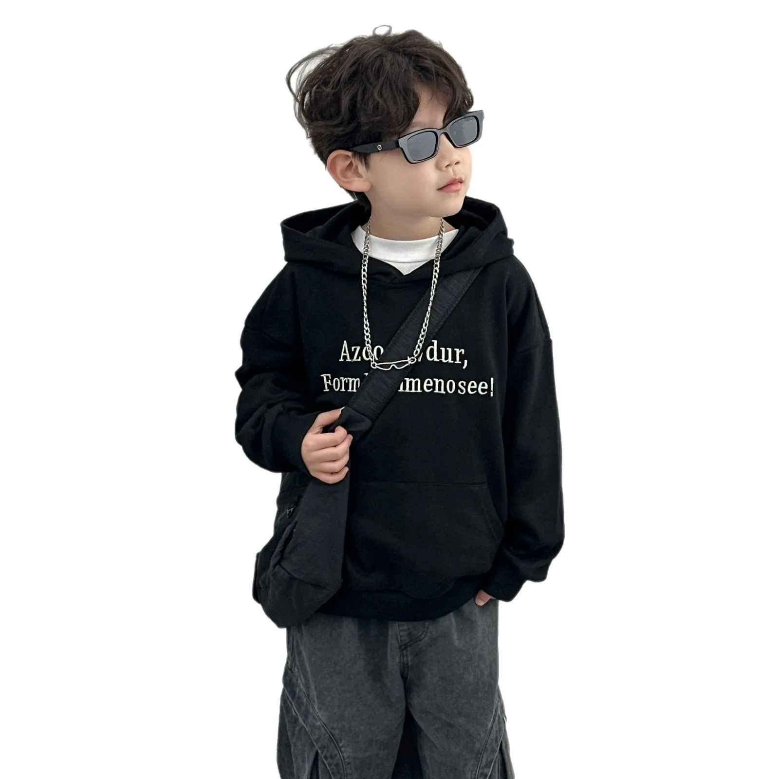 

Детская толстовка с капюшоном для мальчиков, весна 2026, новая корейская версия, свободный крой, средний размер, модный зарубежный стиль, тренд сезона