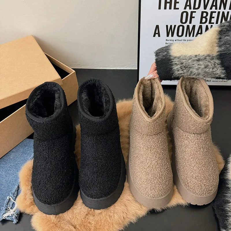 2025 Thick-soled Snow Boots Women's Height-enhancing Plush Thickened Lamb Wool Warm Cotton Shoes shoes women