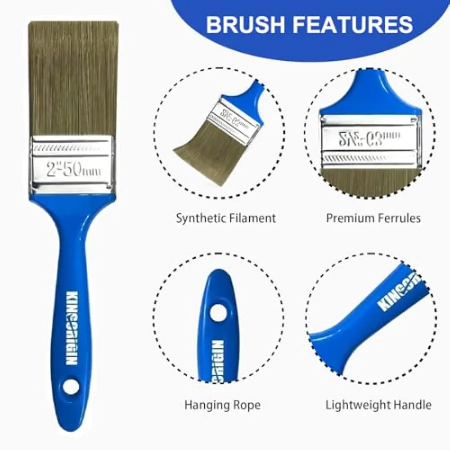 King Origin 2 Inch Paint Brushes, 5 PCS Versatile Paint Brush Set Flat Paint Brushes for Walls, Furniture, Crafts, Detailed Pai