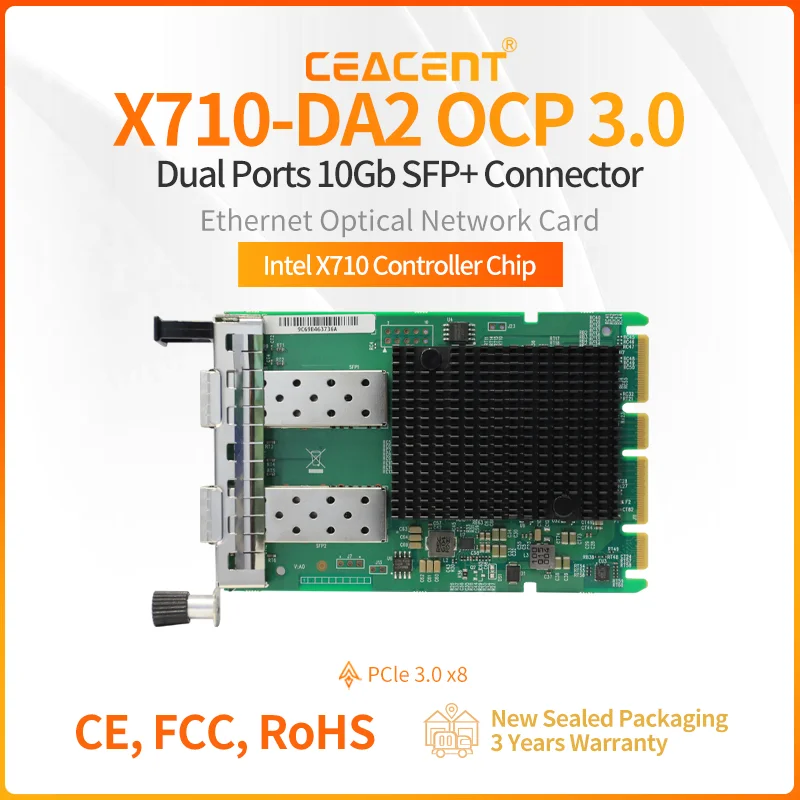 

X710-DA2OCP3 X710-DA2 OCP 3.0 Structure Mezzanine NIC 2-Port SFP+ 10/1GbE Open Computer Project Network Card Small Form Factor