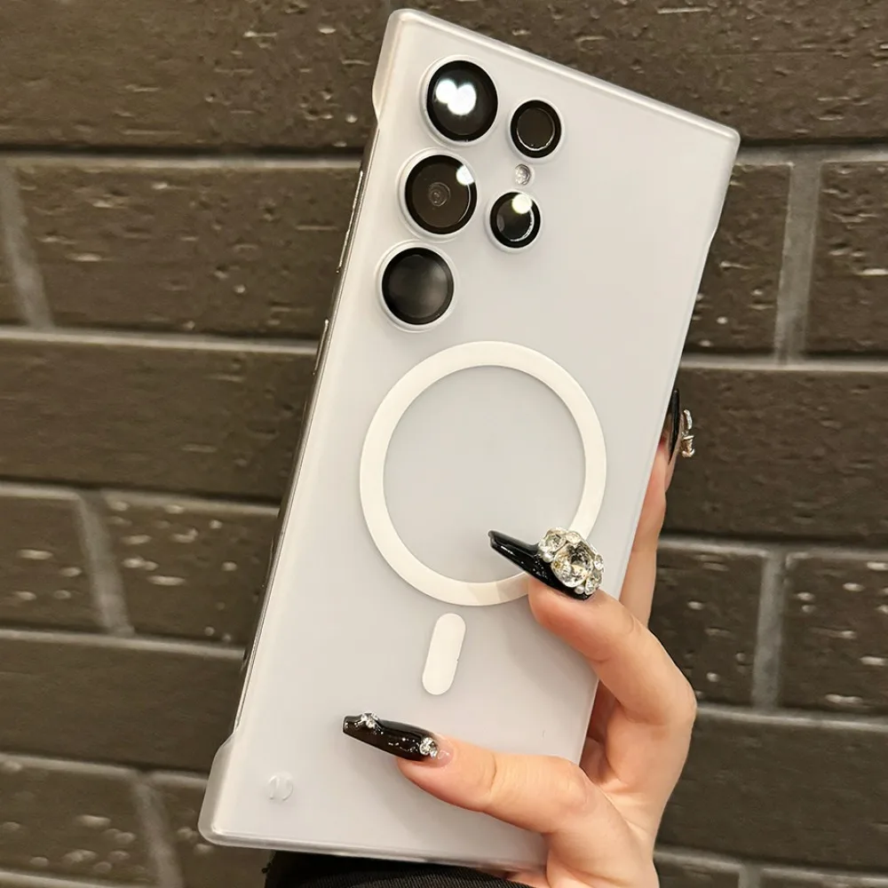 Luxury Thin Frameless Magnetic Phone Case for Samsung Galaxy S24 S23 S22 Ultra Plus Wireless Charge Matte Clear Hard Cover