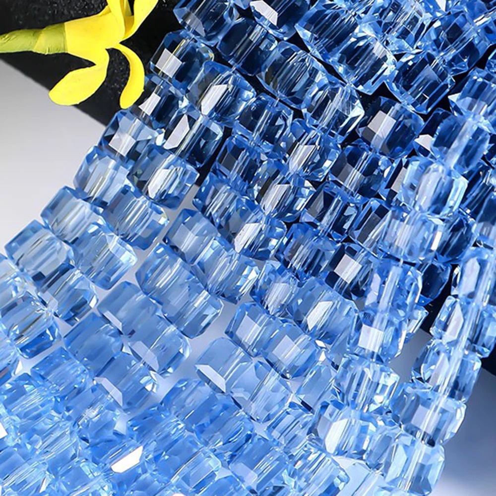 4mm 6mm 8mm Faceted Clear Blue Cube Loose Beads For Jewelry Making Square Bead DIY Bracelet Clear Cube Bead Strands F6