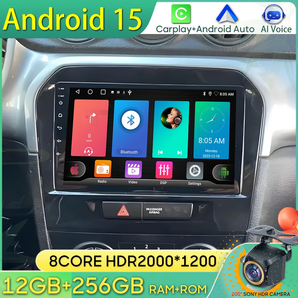 

Android 15 Car Radio For Suzuki Vitara 4 2017 - 2022 GPS Navigation Android Auto Carplay Wifi Video Stereo Unit Display No 2din