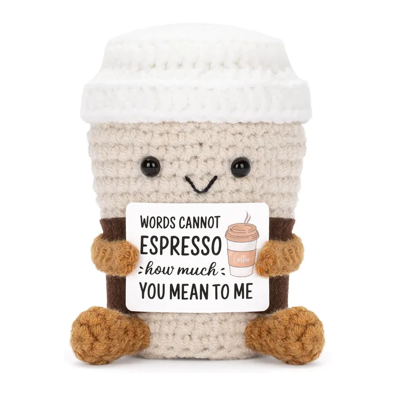 FoodSeries Positive Energy Coffee Beer Crochet Doll Handmade Knitted Decor Ornament Encouragement Card Mini Desk Decor Gift