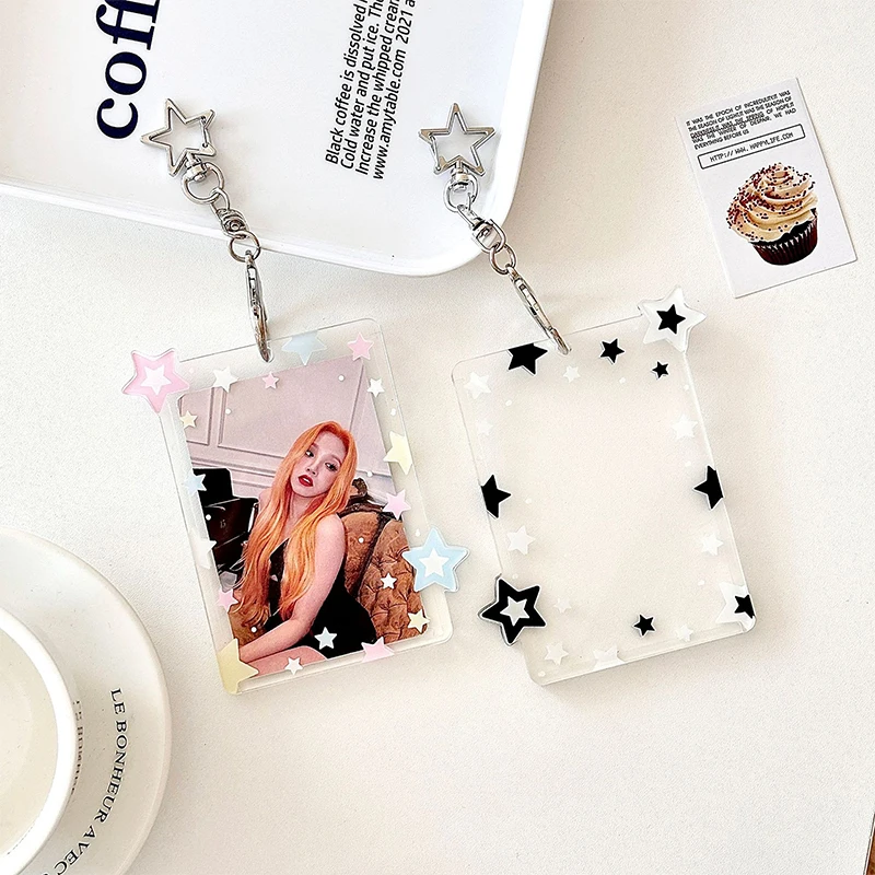 

Ins Colored Star Acrylic 3 Inch Kpop Photocard Holder Photo Card Holder Bag Pendant School Stationery