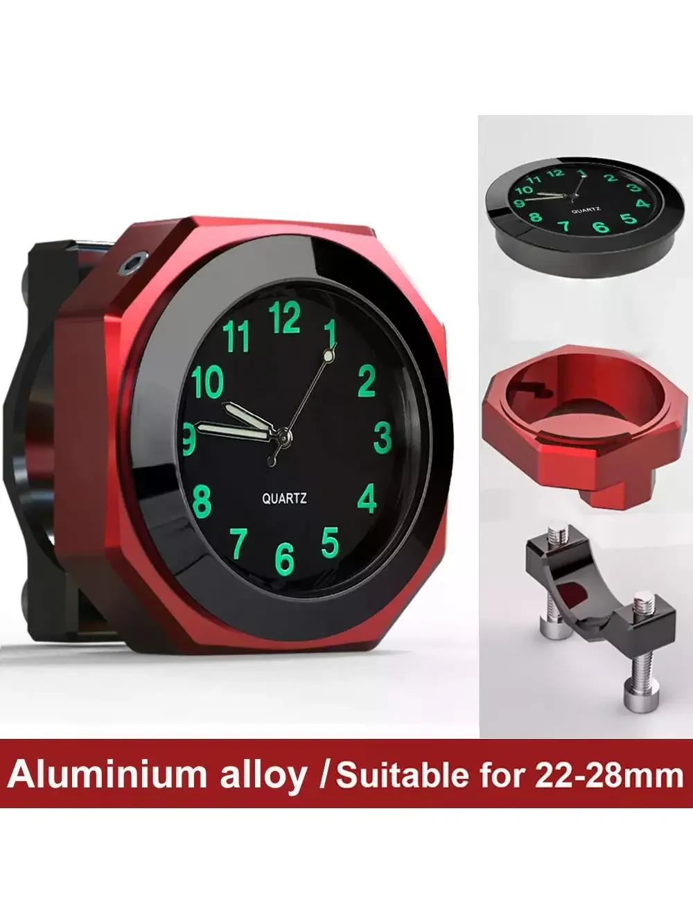 AliExpress NONE Motorcycle Aluminum Alloy Clock 22-28mm Waterproof Handlebar Mount For Bicycle Motobike Luminous Quartz Watch Time Display