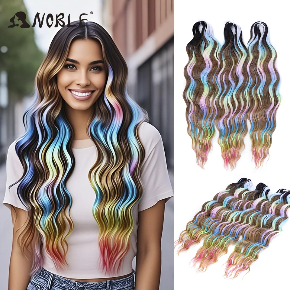 

Noble Braiding Hair Extensions 24 Inch Synthetic Hair Water Wave Ombre Rainbow color Deep Wave Curl Twist Crochet Hair Extension