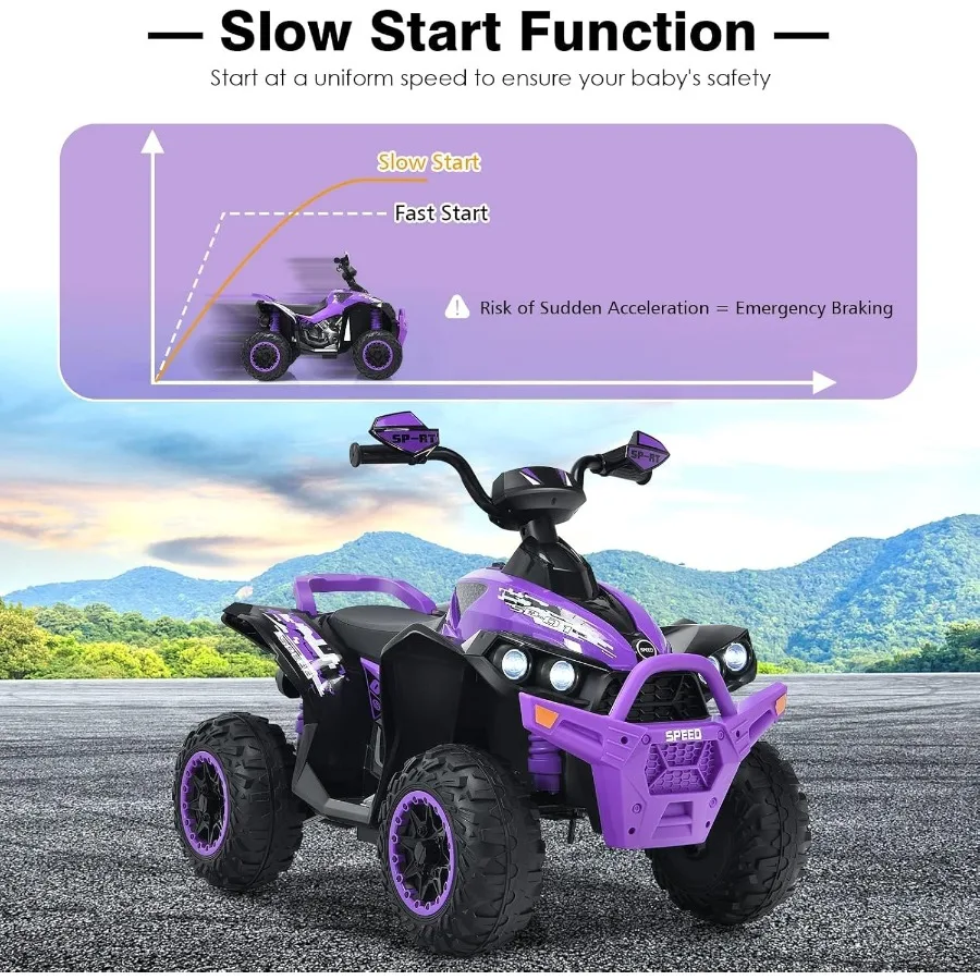 ATV 12V 四輪クワッドおもちゃ車両、音楽、ホーン、高速・低速、LEDライト付き、電動乗用玩具、バッテリー駆動