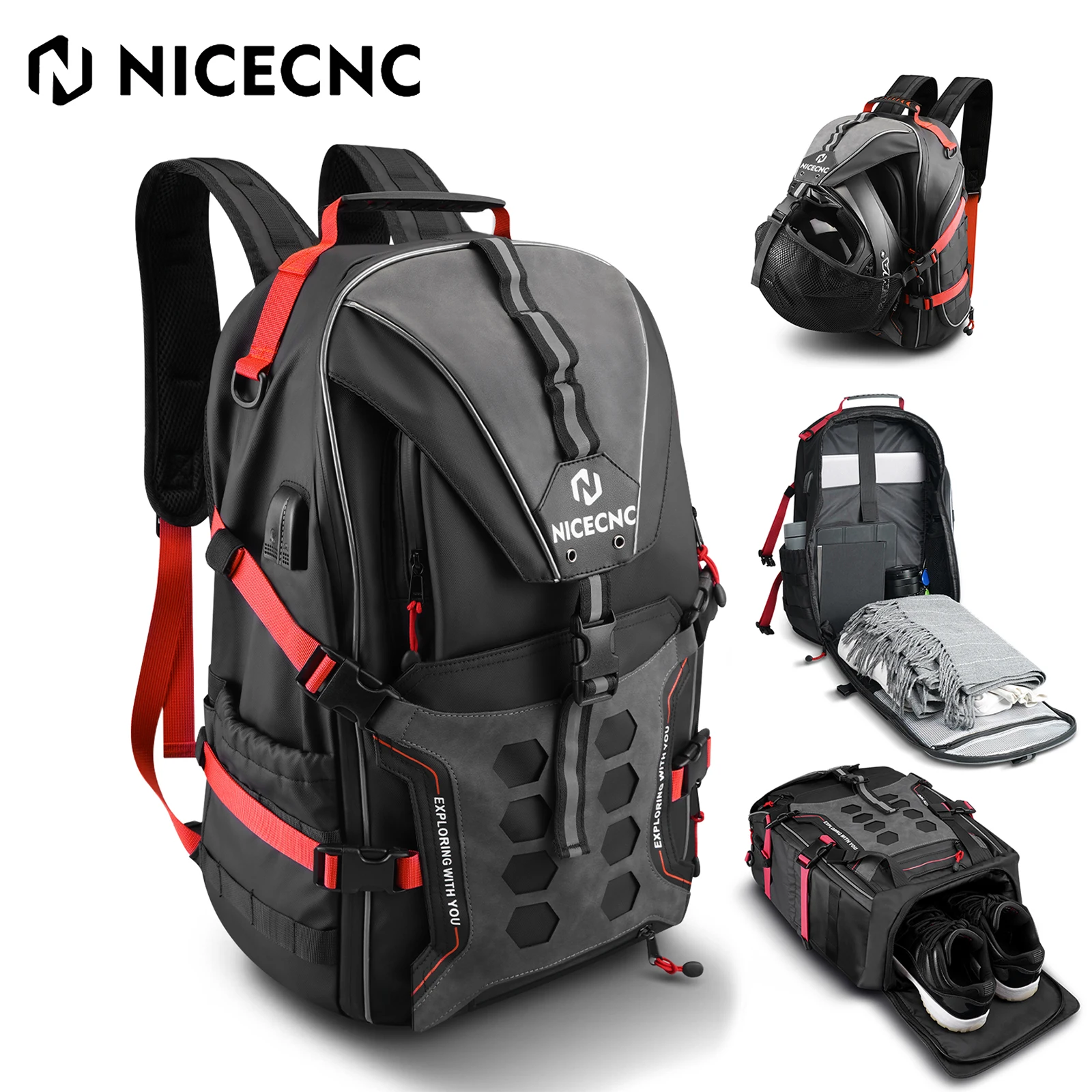 

35L Motorcycle Backpack Outdoor Biking Travel Backpack Helmet Bag Waterproof Large Capacity Motorcycle Bicycle Train Camp Hiking
