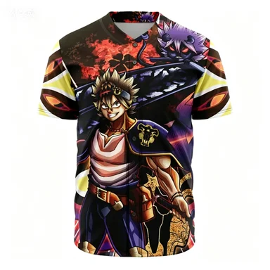 Hot Anime Baseball Suit Collection Fairy's Tail Black Grass Spell Battle American Cardigan Short Sleeved Shirt