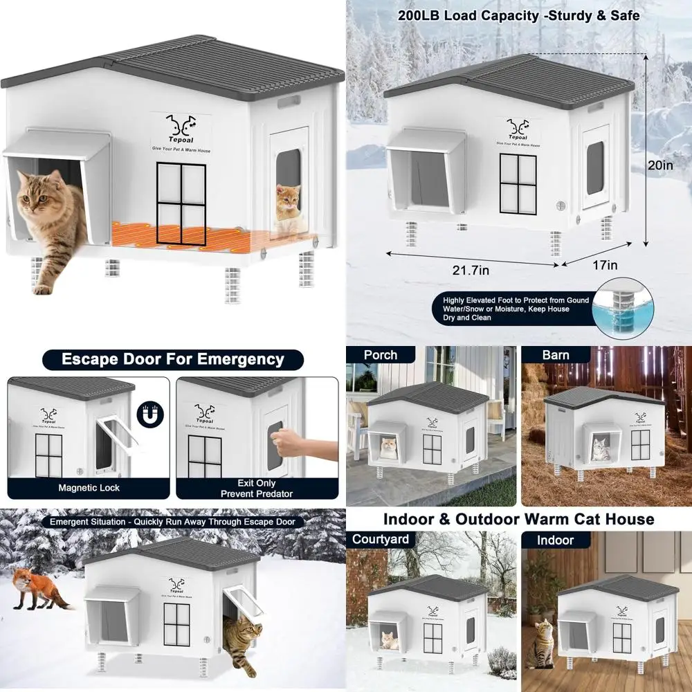 

Всепогодный утепленный уличный домик для кошек с подогревом и дверцей для выхода, для нескольких кошек